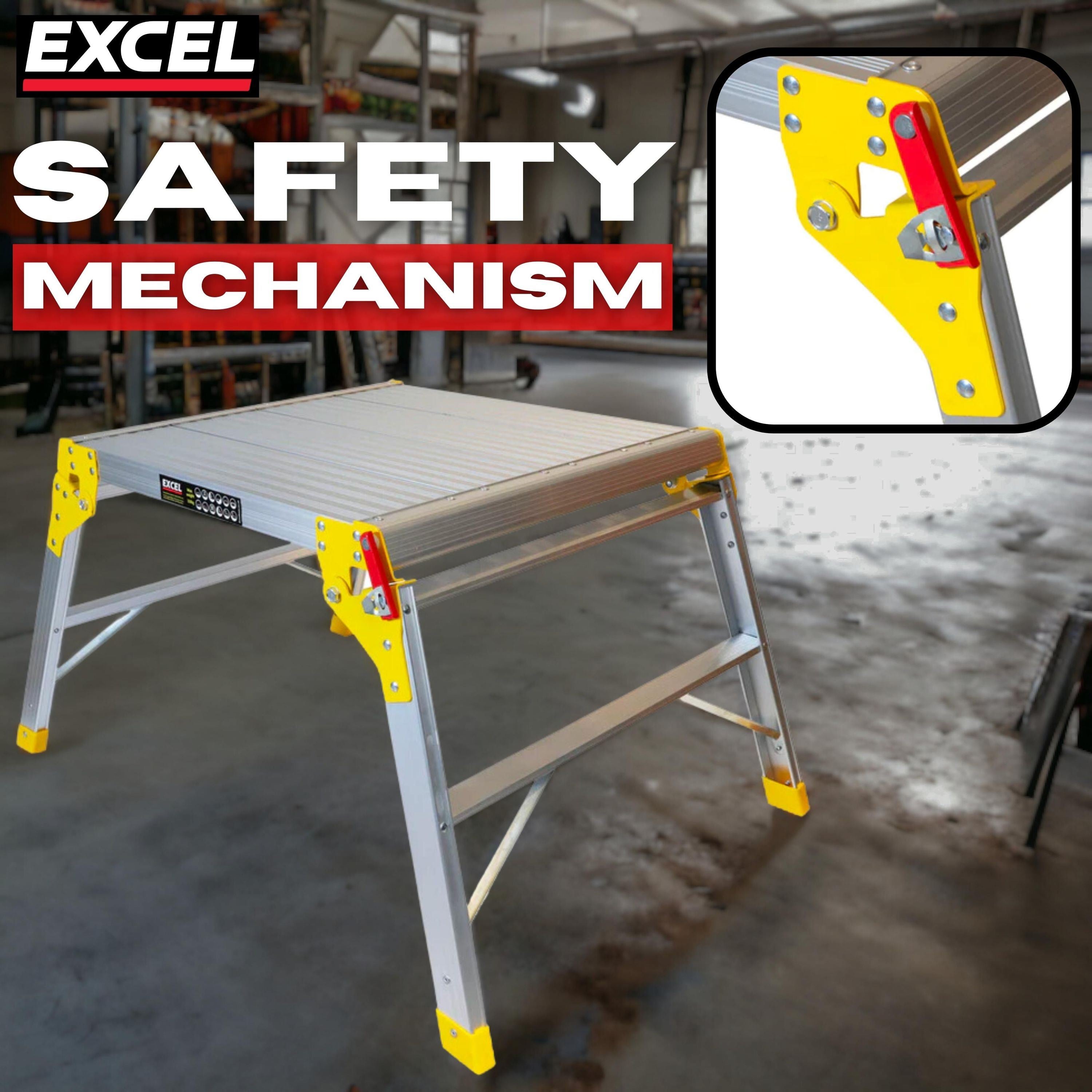 Excel Aluminium Stool Ladder 4 Tread with Work Bench Folding Hop Up 600mm