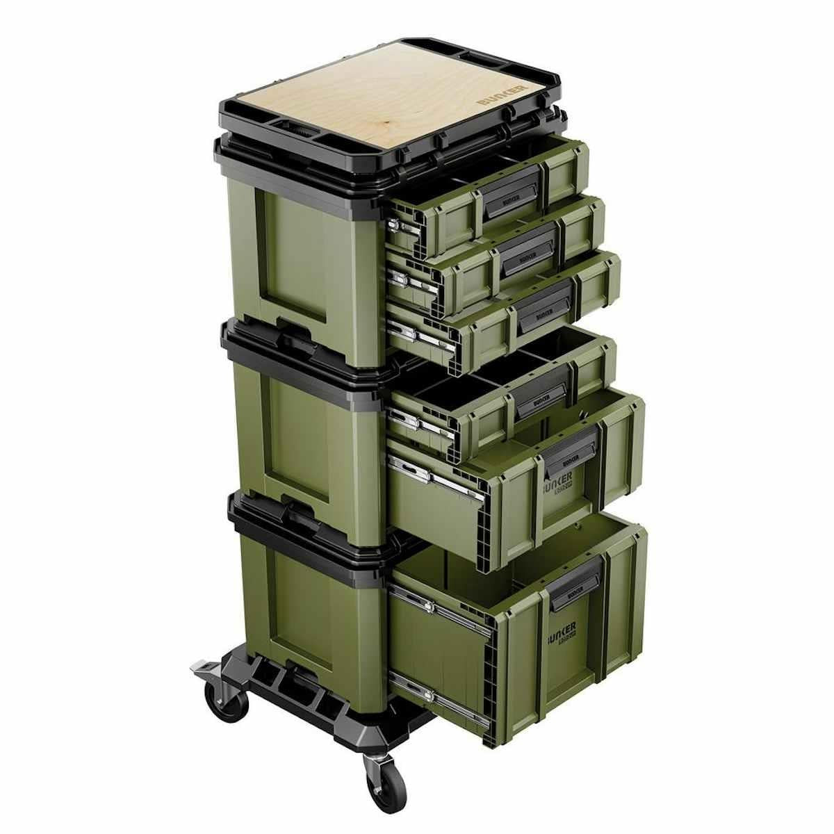 BUNKER B600-5PC Load-Up 5 Piece Modular Tool Storage System with Roller Drawer Heavy Duty Stackable Tool Box 32261