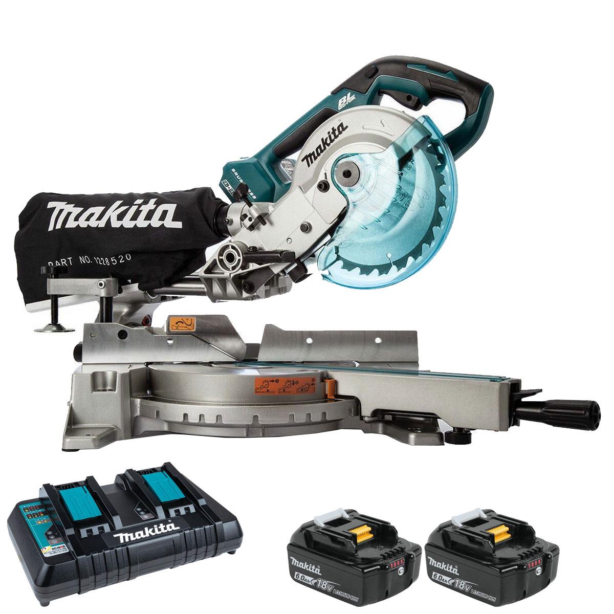 Makita DLS714NZ 36V LXT Brushless 190mm Slide Compound Mitre Saw with 2 x 6.0Ah Battery & Charger