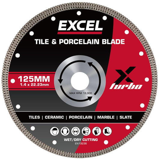 Excel 5" Diamond Blade for Cutting Ceramic & Porcelain - Wet & Dry Use