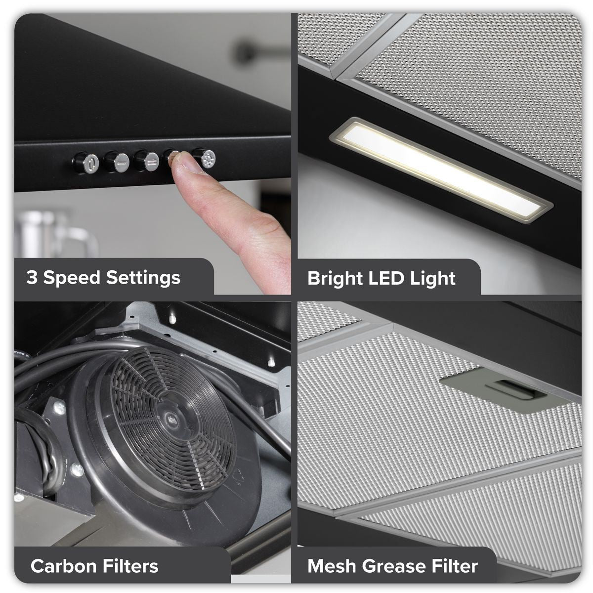 Sealey DH59 Baridi Chimney Style Cooker Hood with Carbon Filters 90cm Black