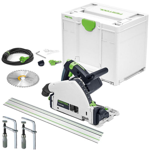 Festool TS 55 FEBQ-Plus 230V GB 160mm Circular Plunge-Cut Saw - 576706 With Guide Rail & Clamp