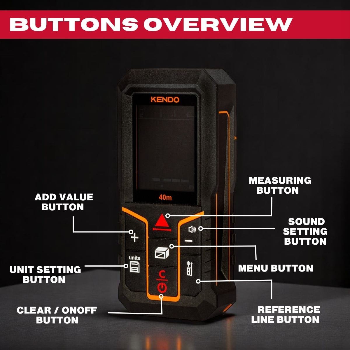 Kendo 40m Laser Distance Meter with Rechargeable Battery & LCD Display