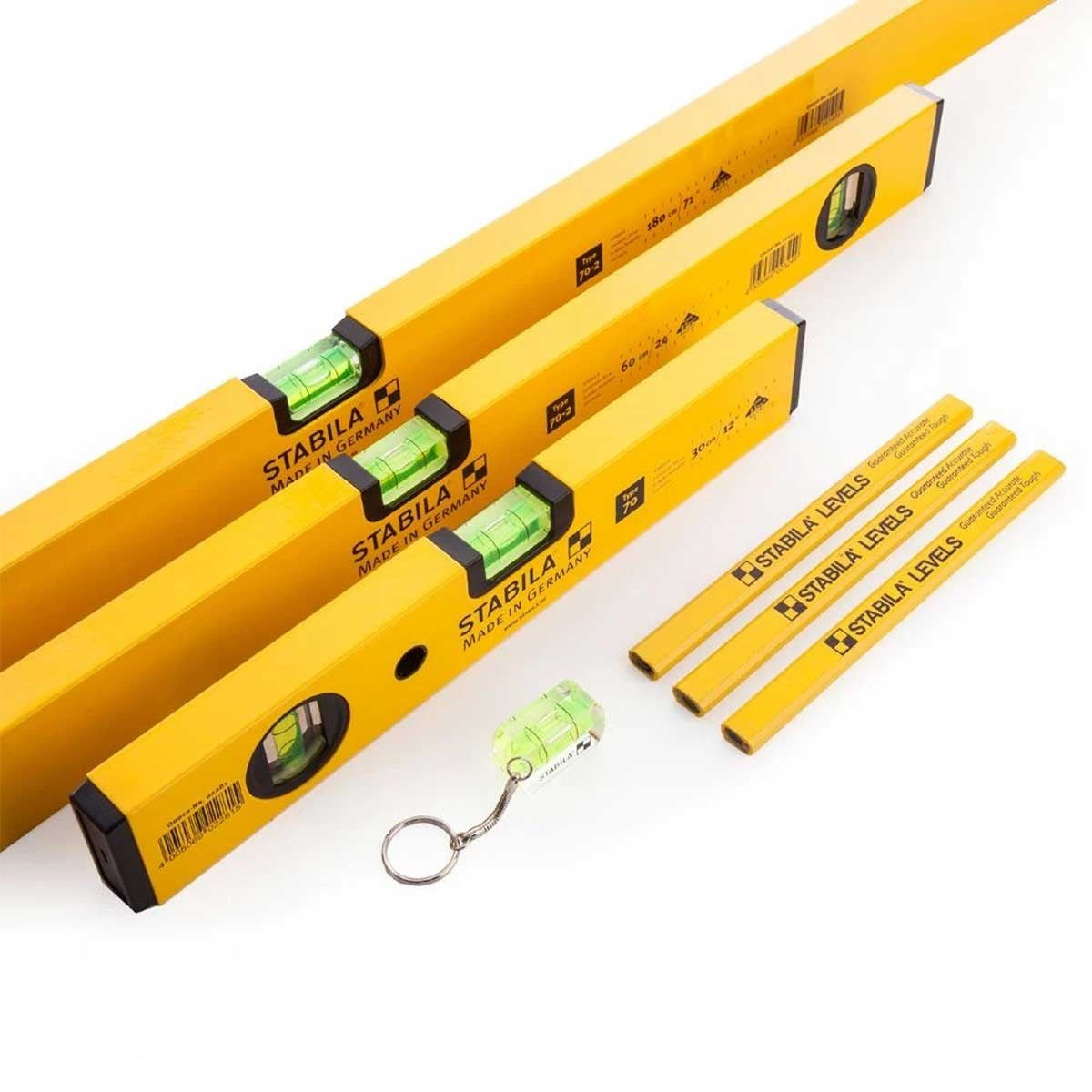 Stabila STB70-2-COMBI 70-2 Spirit Level 3 Pieces Set 180cm 60cm 30cm With Pencils & Keyring - 14955