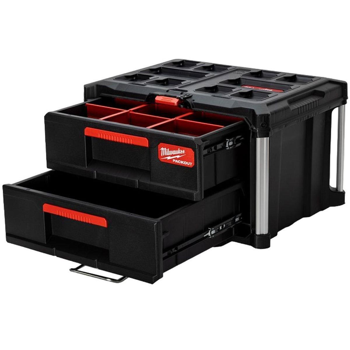 Milwaukee Packout Rolling Drawer Tool Box Trolley With 2 Drawer Tool Box & 38L XL Cooler