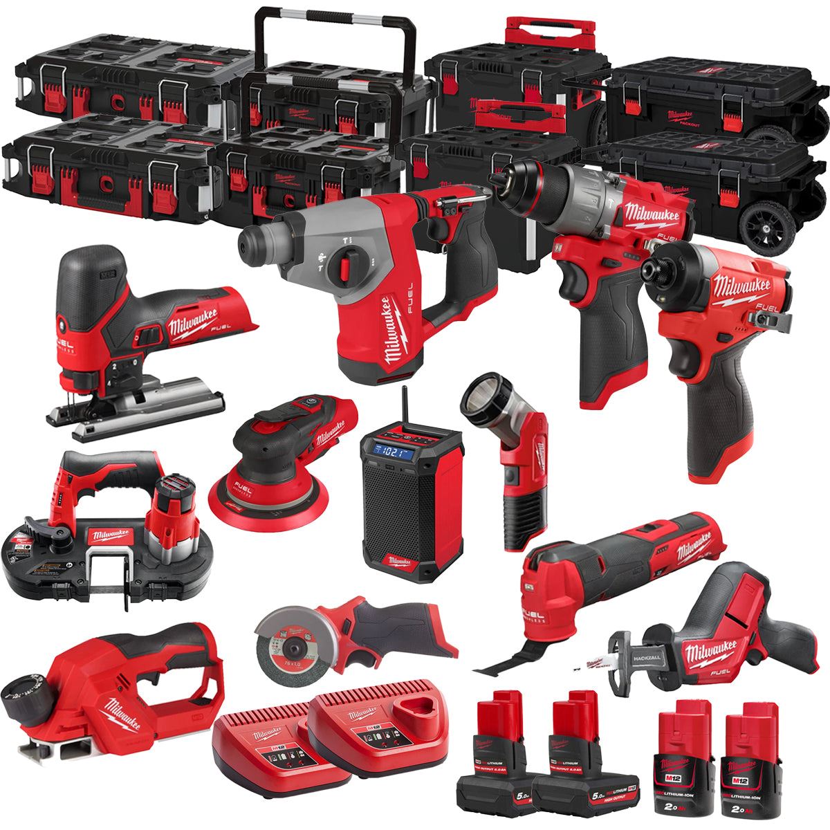Milwaukee 12V 12 Piece Power Tool Kit with 4 x Batteries T4TKITM - 18485