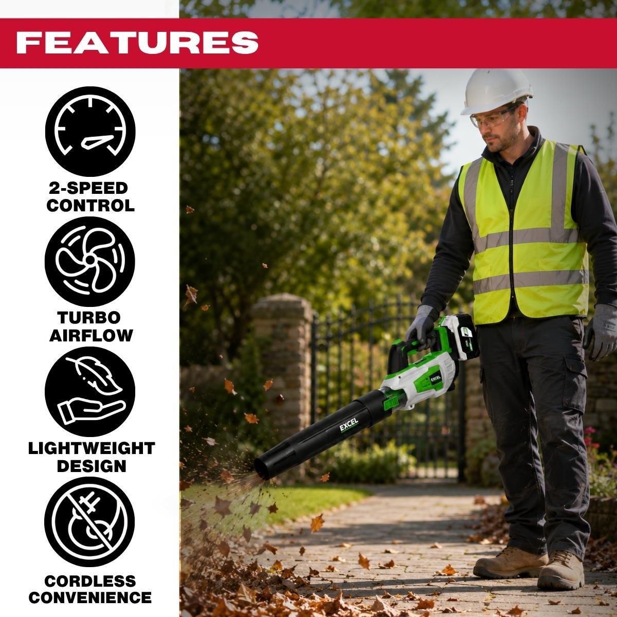 Excel 20V Leaf Blower with Turbo Mode & 1 x 4.0Ah Battery, Charger