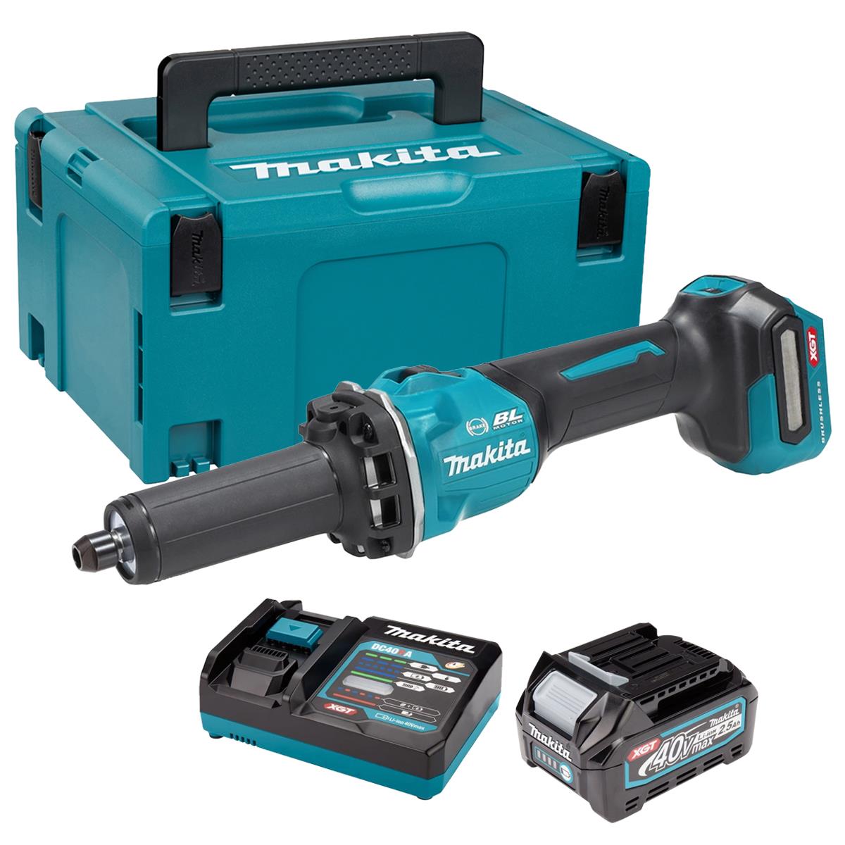 Makita GD001GZ01 40V Max XGT Brushless Die Grinder with 1 x 2.5Ah Battery Charger & Case