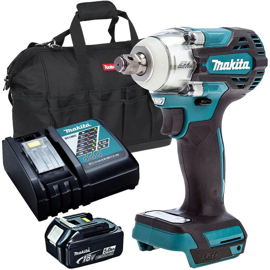 Makita DTW300Z 18V 1/2" Brushless Impact Wrench with 1 x 5.0Ah Battery Charger & Tool Bag
