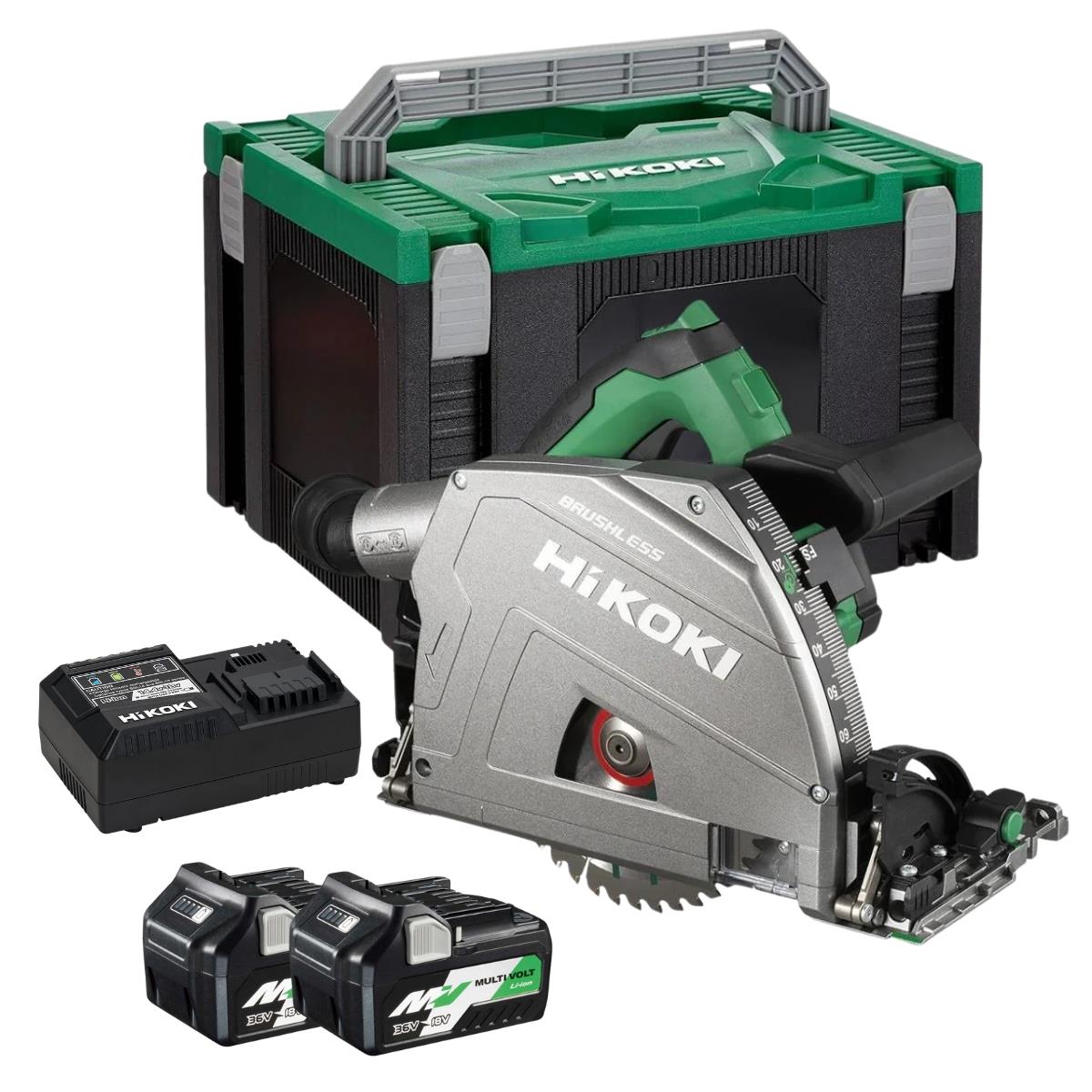 HiKOKI C3606DPAW2Z 36V MultiVolt Brushless Plunge Saw With 2 x 2.5Ah/5.0Ah Battery Charger & Case