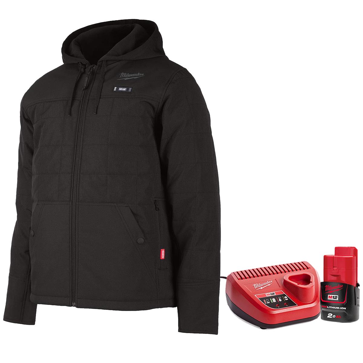 Milwaukee  M12 12V Heated Puffer Jacket Black Size XL with 1 x 2.0Ah Battery & Charger