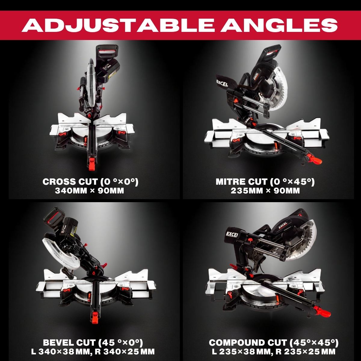 Excel 305mm Sliding Mitre Saw with LED Light & 48T Blade 240V/2000W