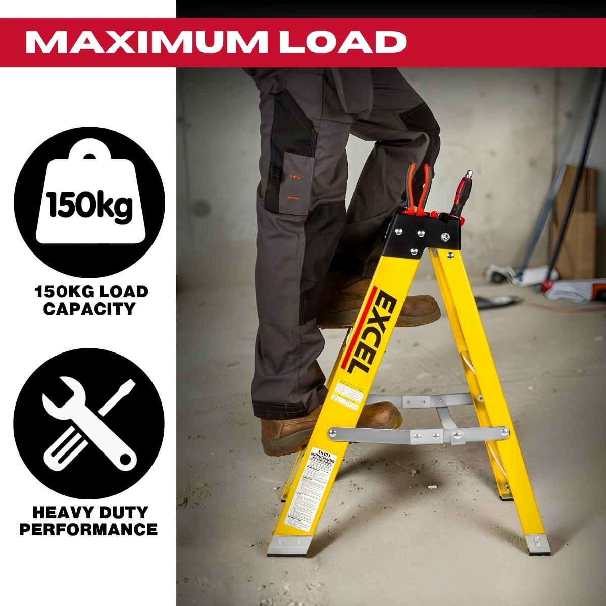 Excel Electricians Fibreglass Step Ladder 3 Tread 0.72m Heavy Duty