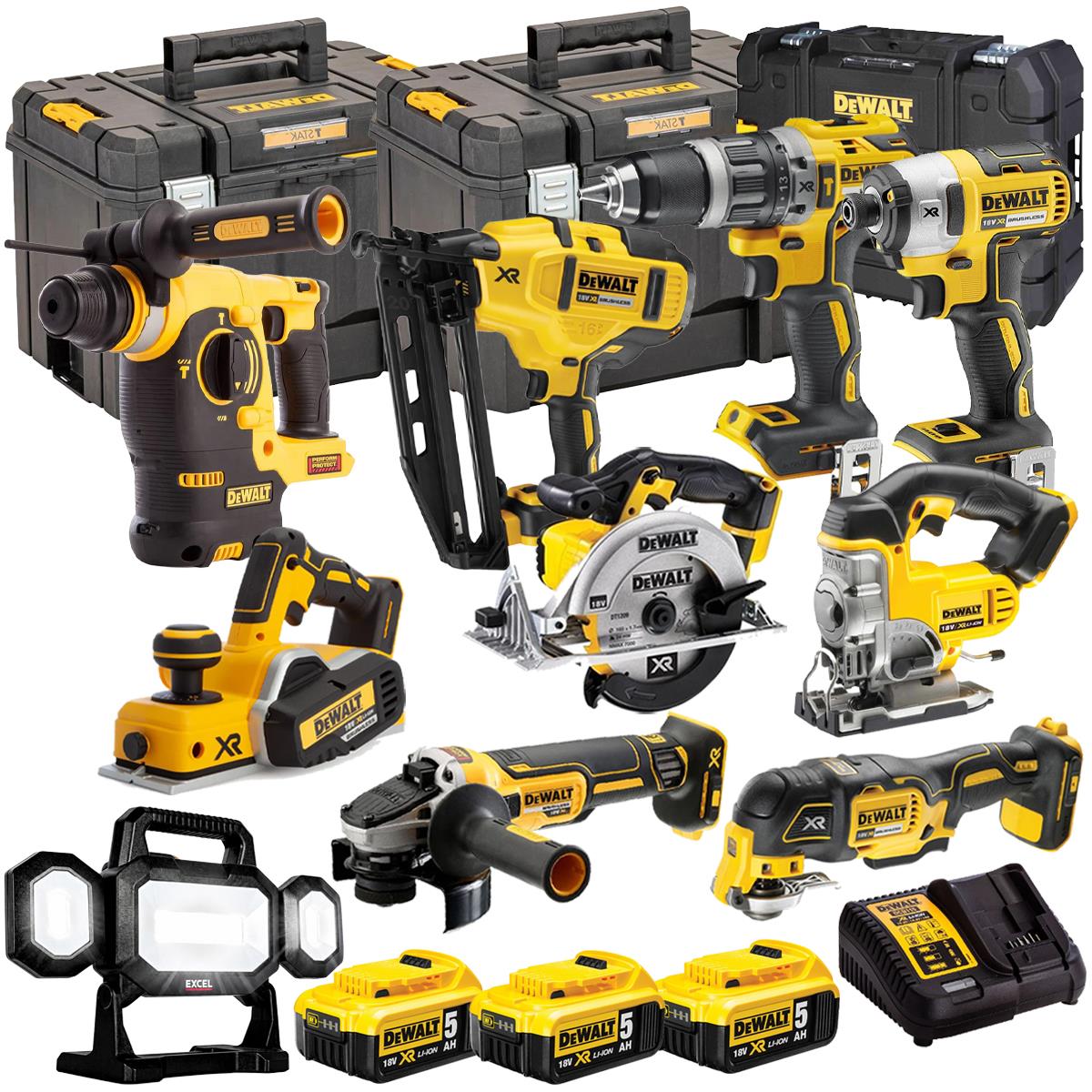 Dewalt 18V 10 Piece Power Tool Kit with 3 x 5.0Ah Batteries T4TKIT-881