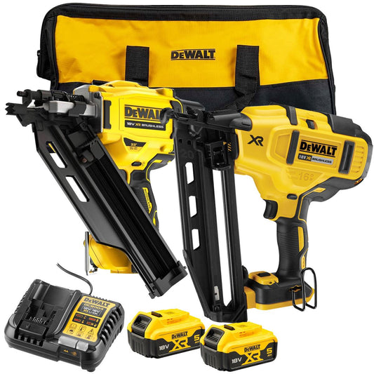 Dewalt DCK246P2 18V XR Brushless Twin Pack Nailer with 2 x 5.0Ah Batteries Charger & Bag