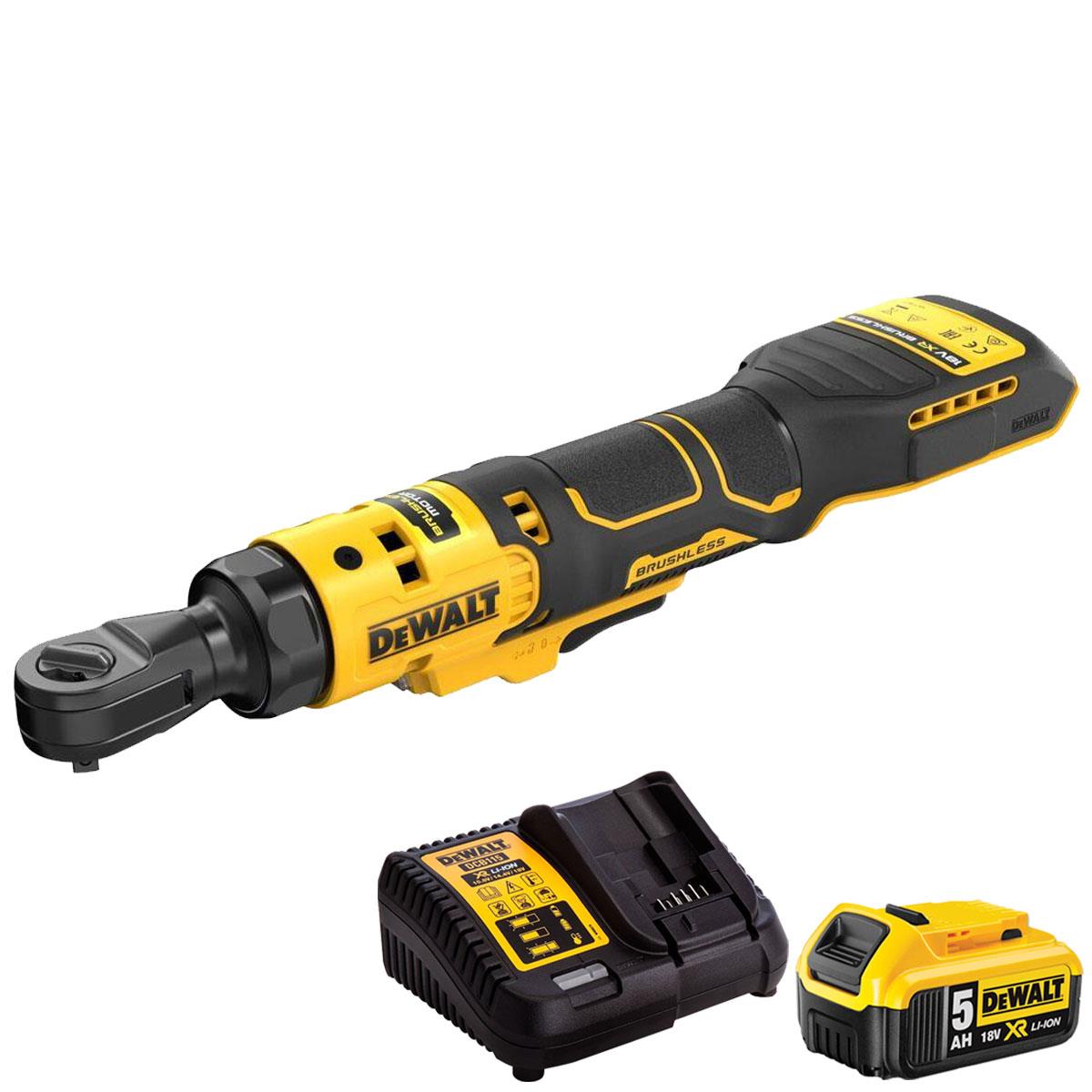 Dewalt DCF514N-XJ 18V XR 1/4'' Brushless Open Head Ratchet with 1 x 5.0Ah Battery & Charger