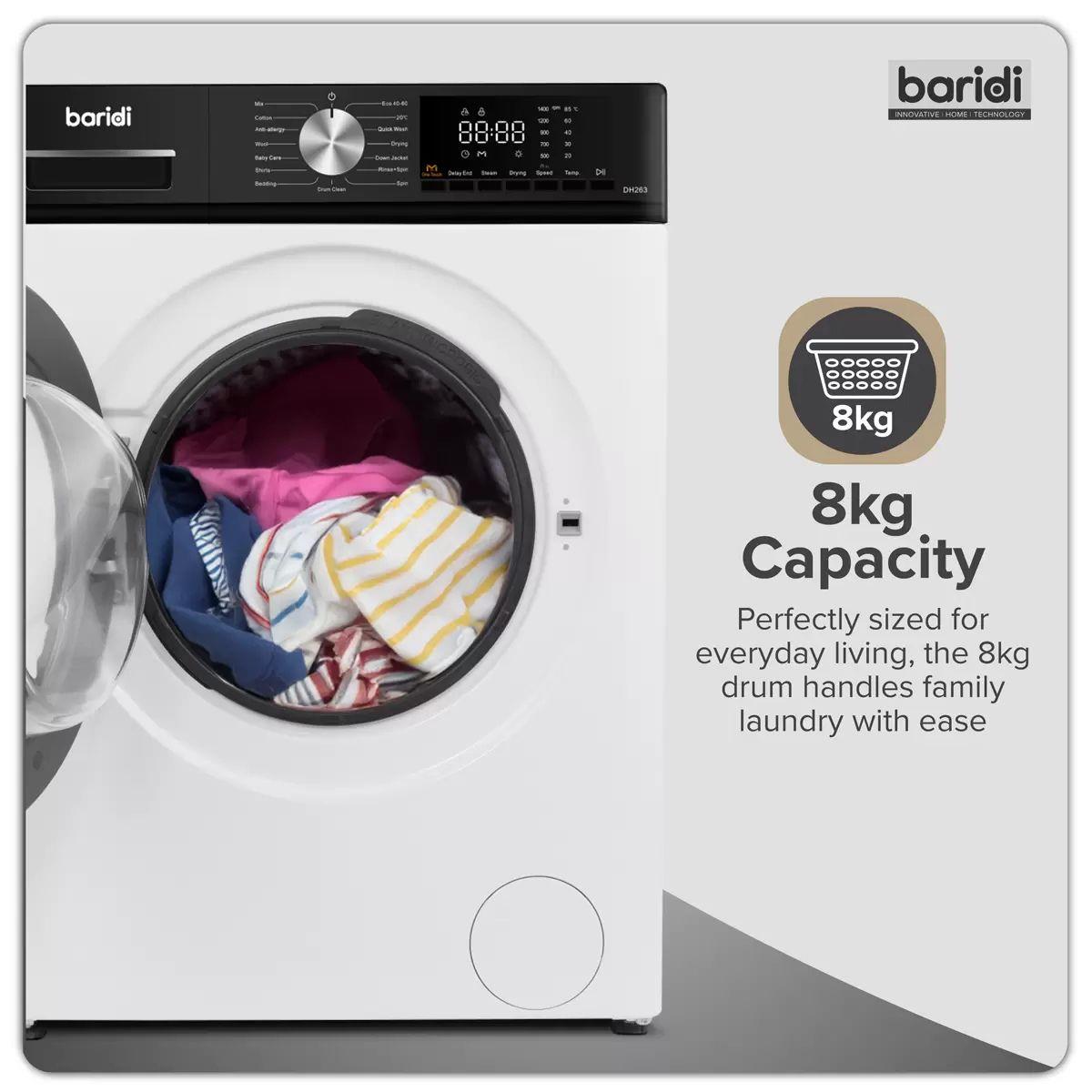 Sealey DH263 Baridi 8/5kg Washer Dryer, Front Loading 1400rpm White 240V