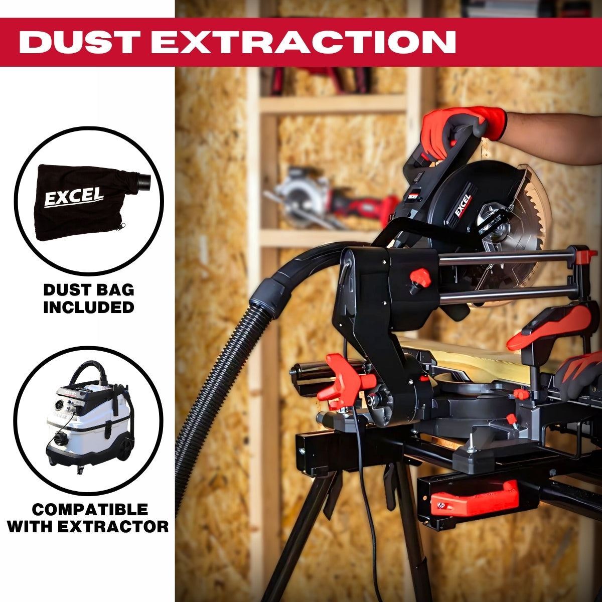 Excel 216mm Sliding Mitre Saw with LED Light & 48T Blade 240V/1700W Item Condition Damaged Box