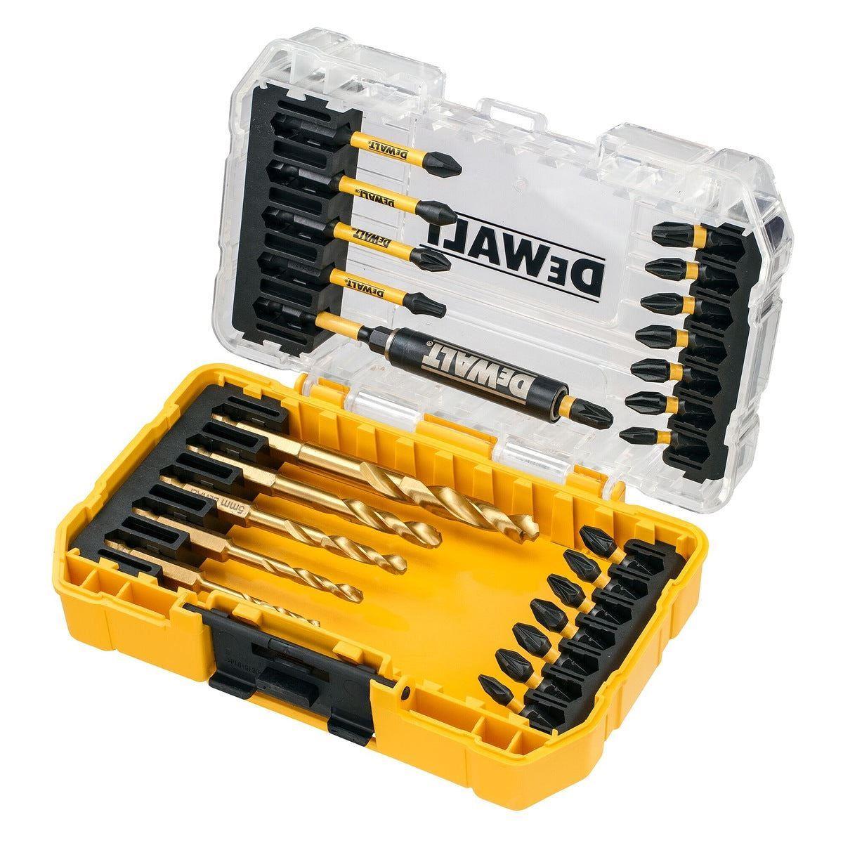 Dewalt 18V Brushless Twin Kit 2 x 4.0Ah Battery Charger & Toughsystem Box with 25 Pieces Set