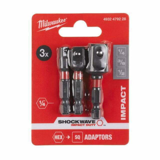 Milwaukee Shockwave Impact Duty Socket Adaptor Set Pack of 3 Piece  4932479228