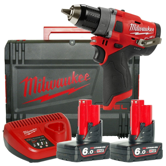 Milwaukee M12FDD-602X 12V FUEL Drill Driver with 2 x 6.0Ah Battery Charger & HD Box 4933459821