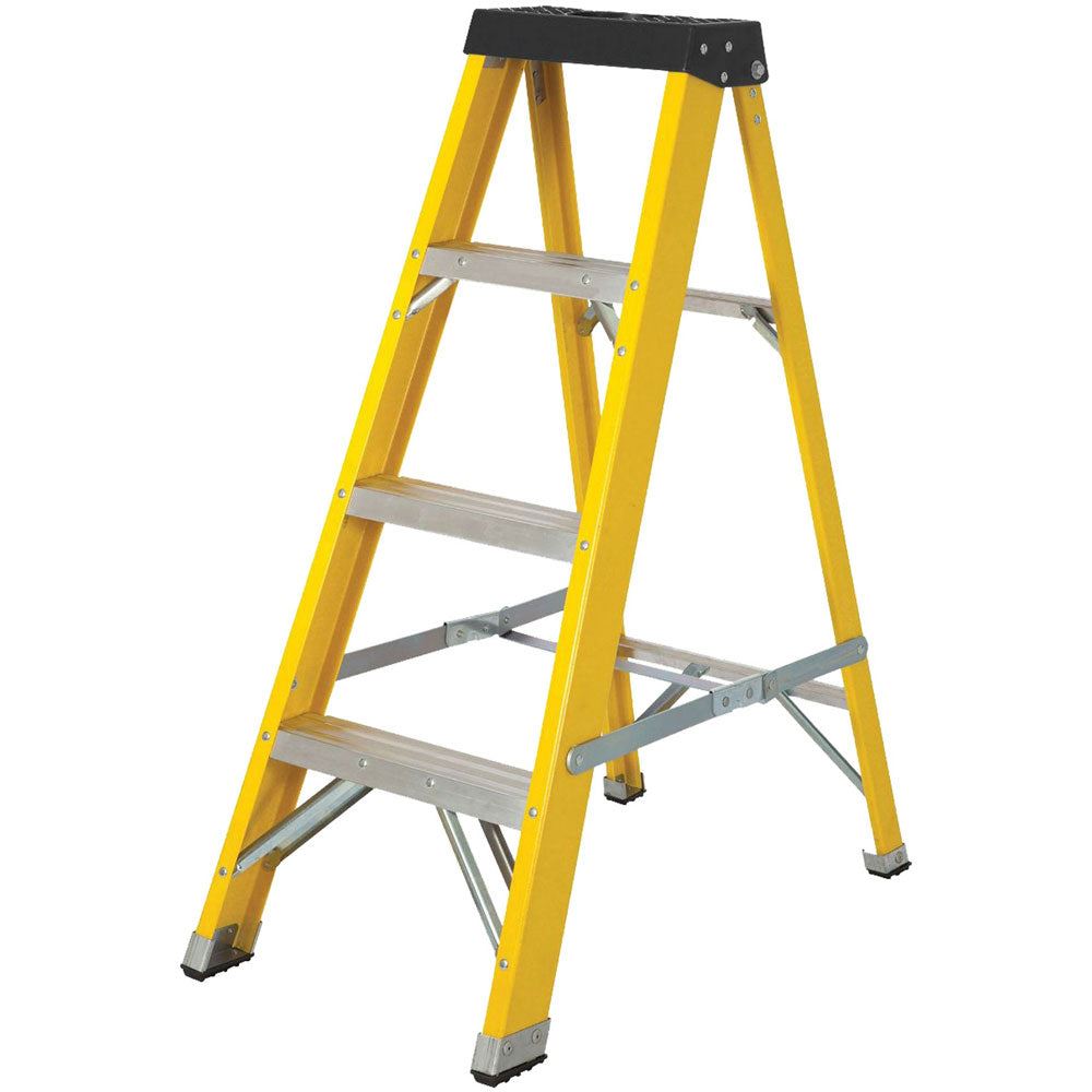Excel Heavy Duty Fibreglass 3 Tread Ladder with Folding Hop up