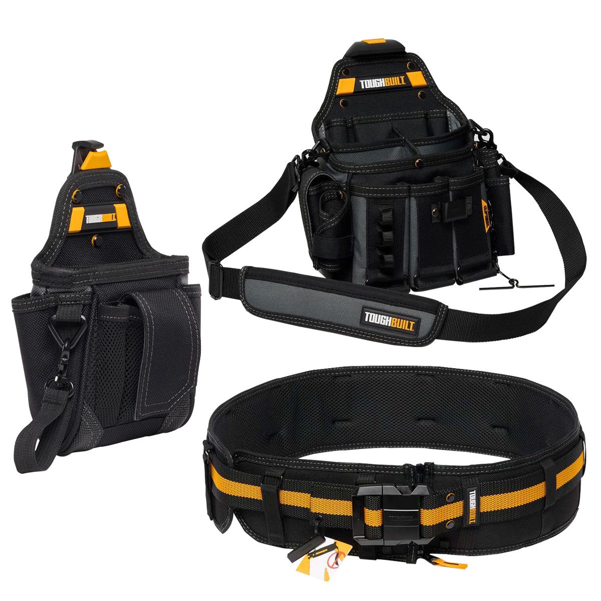 Toughbuilt Pro Padded Belt Buckle with Electrician Pouch Shoulder Strap & Warehouse Pouch