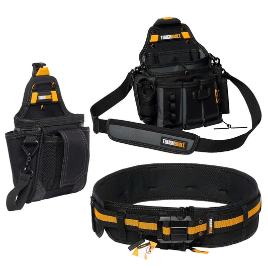 Toughbuilt Pro Padded Belt Buckle with Electrician Pouch Shoulder Strap & Warehouse Pouch