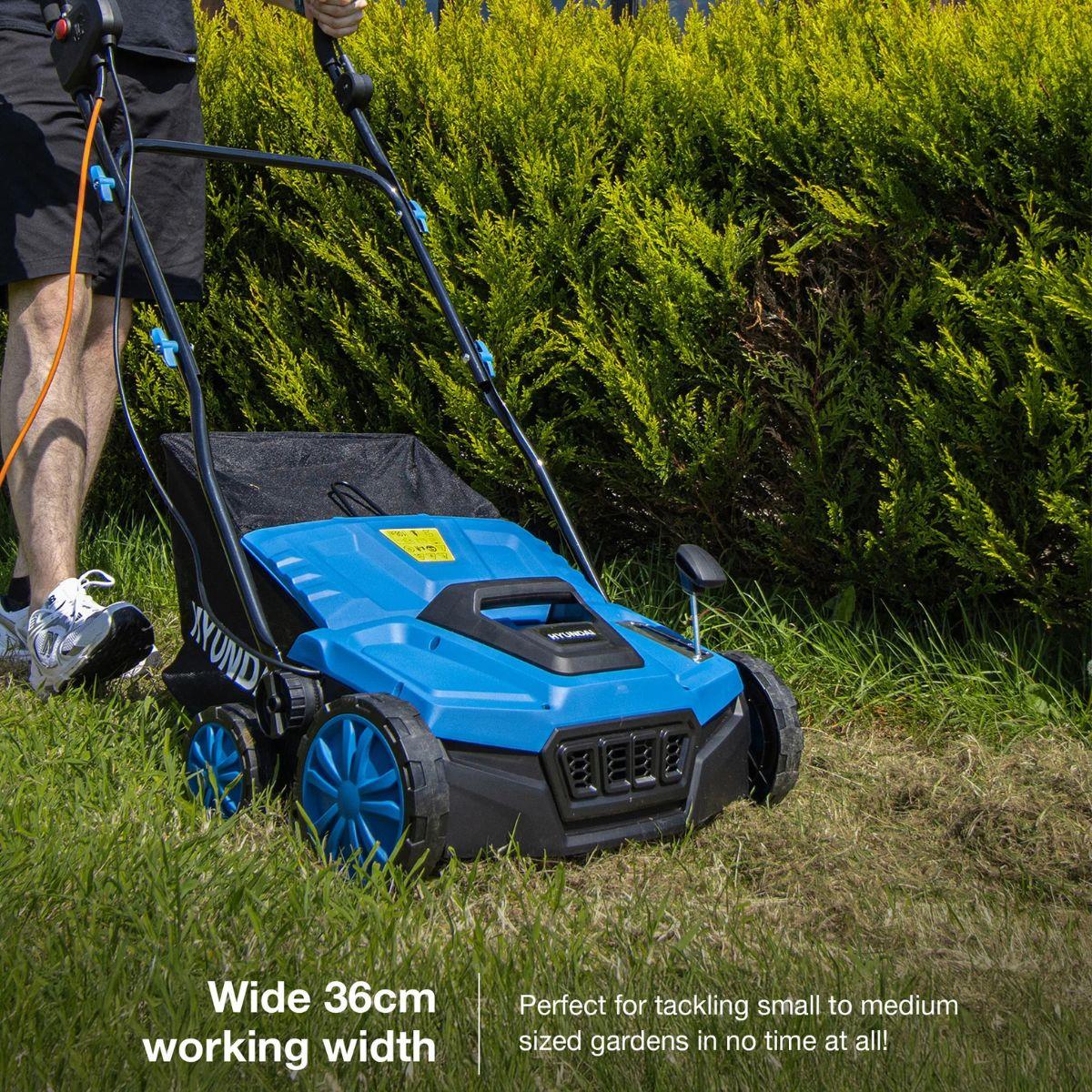 Hyundai HYSC1600E 36cm 2-in-1 Electric Lawn Scarifier and Aerator with 45L Collection Bag
