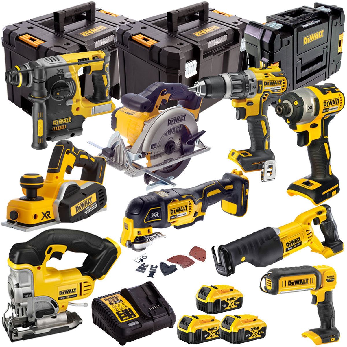 Dewalt 18V 9 Piece Power Tool Kit with 3 x 5.0Ah Batteries T4TKIT-6035
