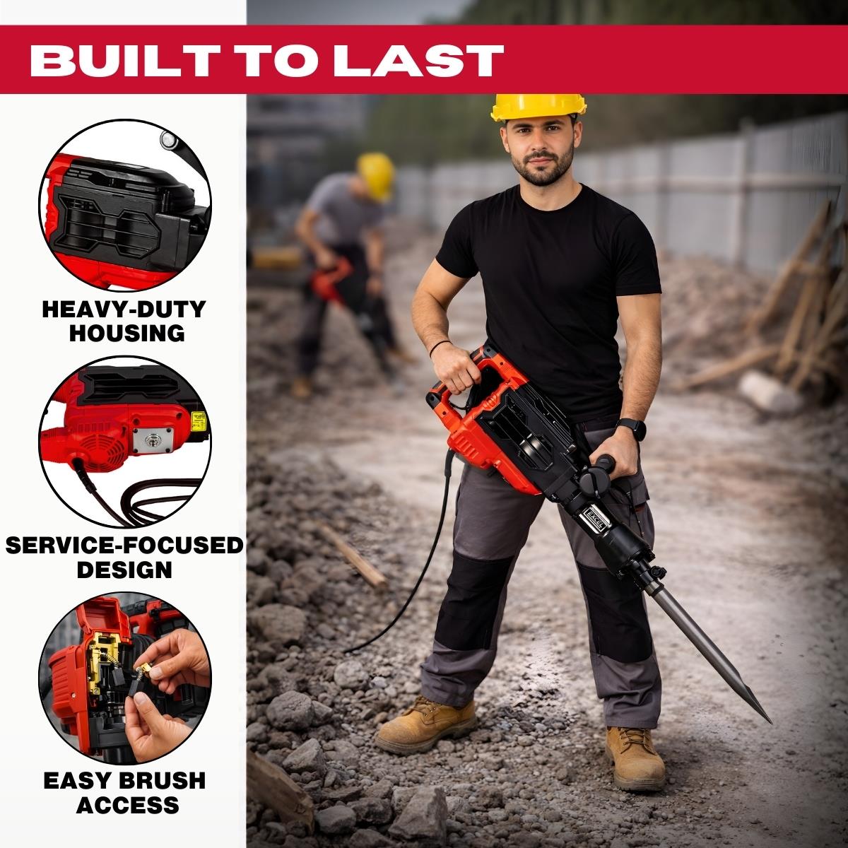 Excel 1700W 55J Hex Shank Demolition Hammer 230V with Case & Chisels Item Condition Damaged Box