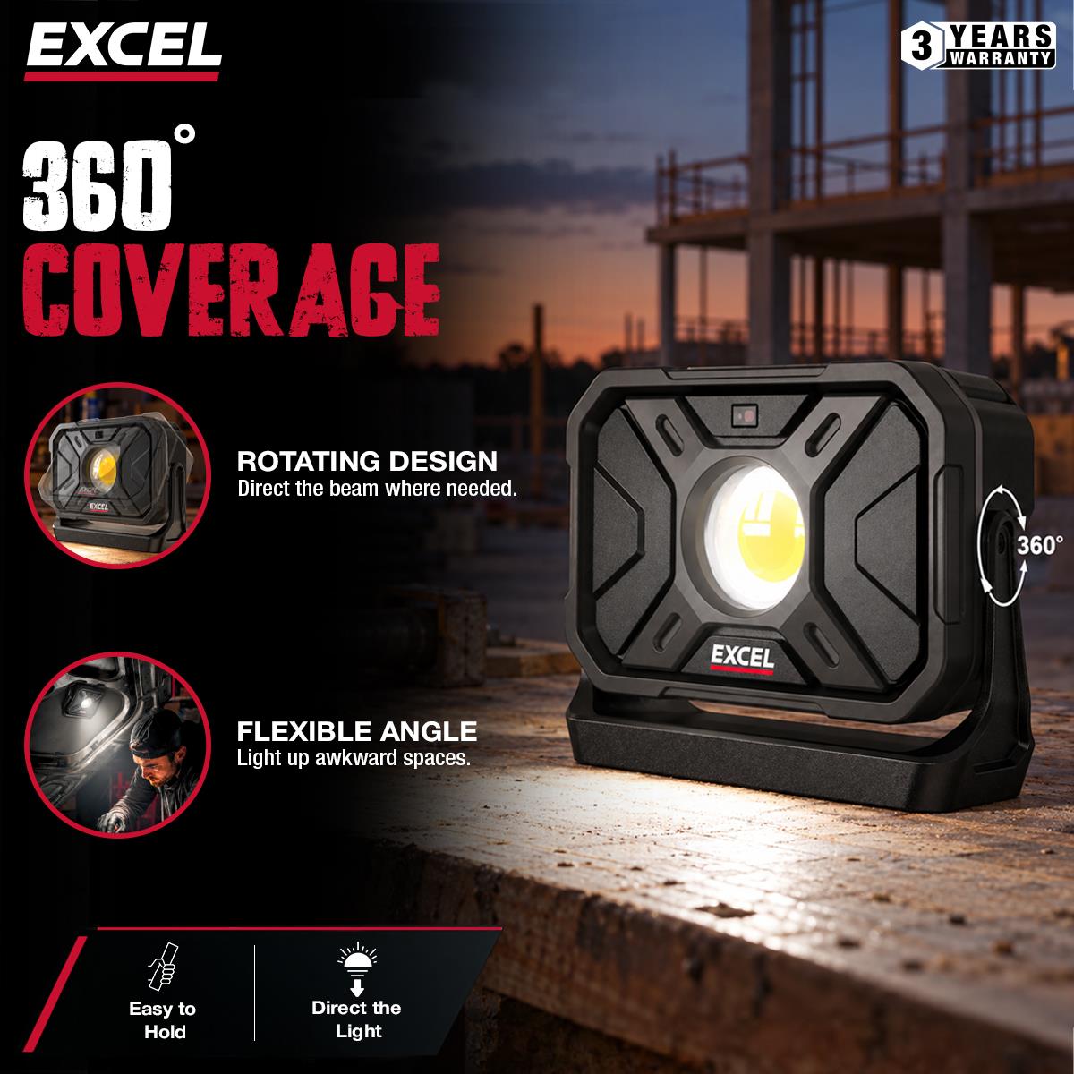 Excel 2000 Lumens LED Magnetic Rechargeable Work Light