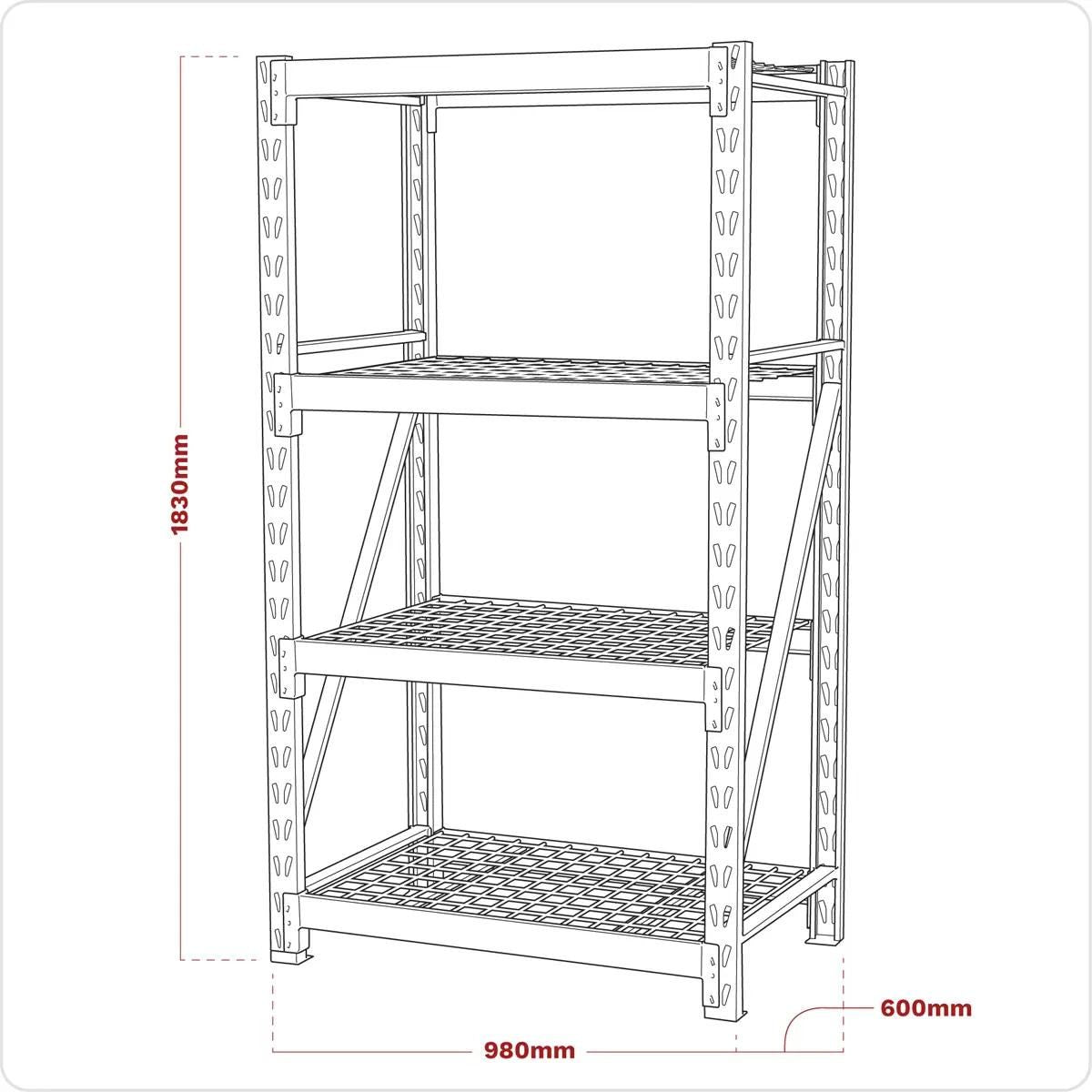 Sealey AP6372 Heavy-Duty Racking 4 Mesh Shelves 640kg Capacity