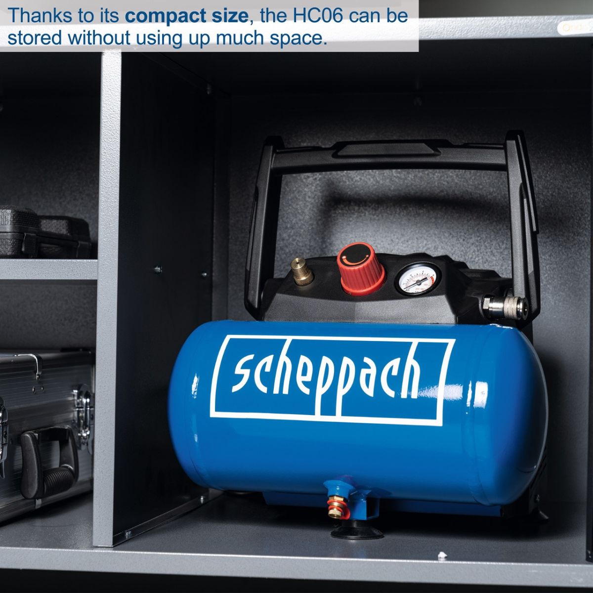 Scheppach HC06 1.5hp 6 Litre Oil Free Low Noise Portable Air Compressor 8 Bar Pressure 240V/1200W