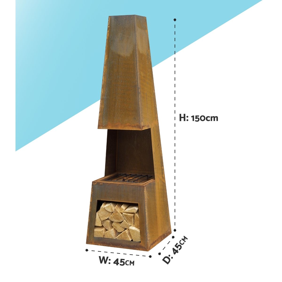 Dellonda DG108 Outdoor Chiminea with Firewood Storage Corten Steel