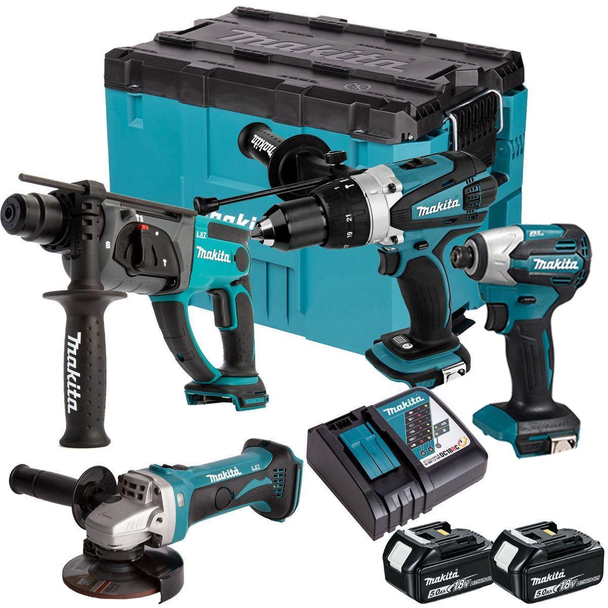 Makita 18V 4 Piece Combo Kit with 2 x 5.0Ah Batteries & MAKTRAK Toolbox