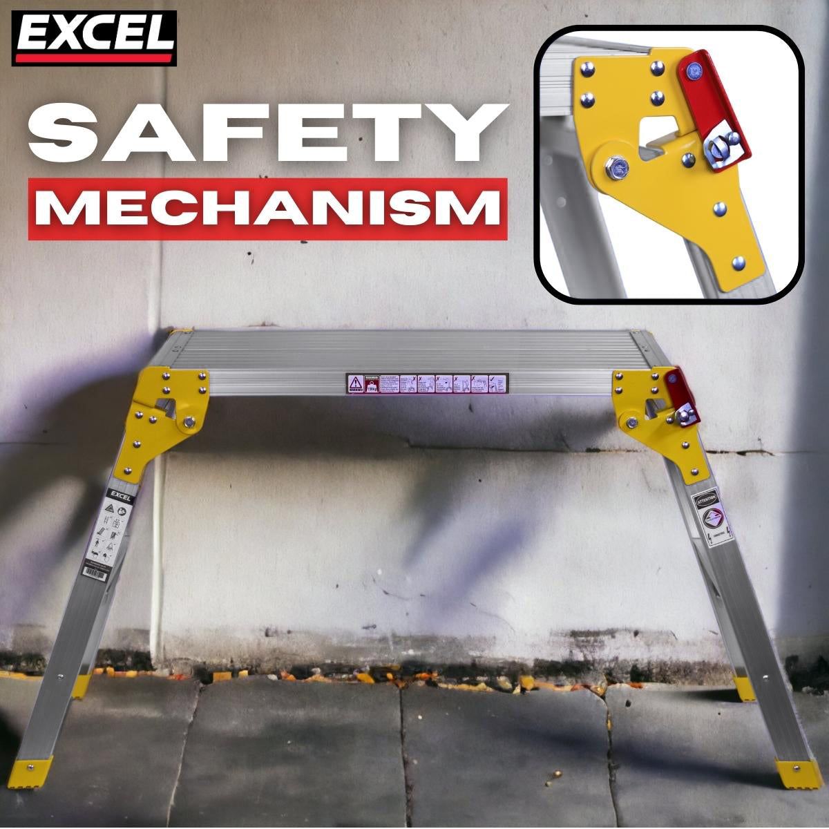 Excel Aluminium Stool Ladder 4 Tread with Work Bench Folding Hop Up 300mm