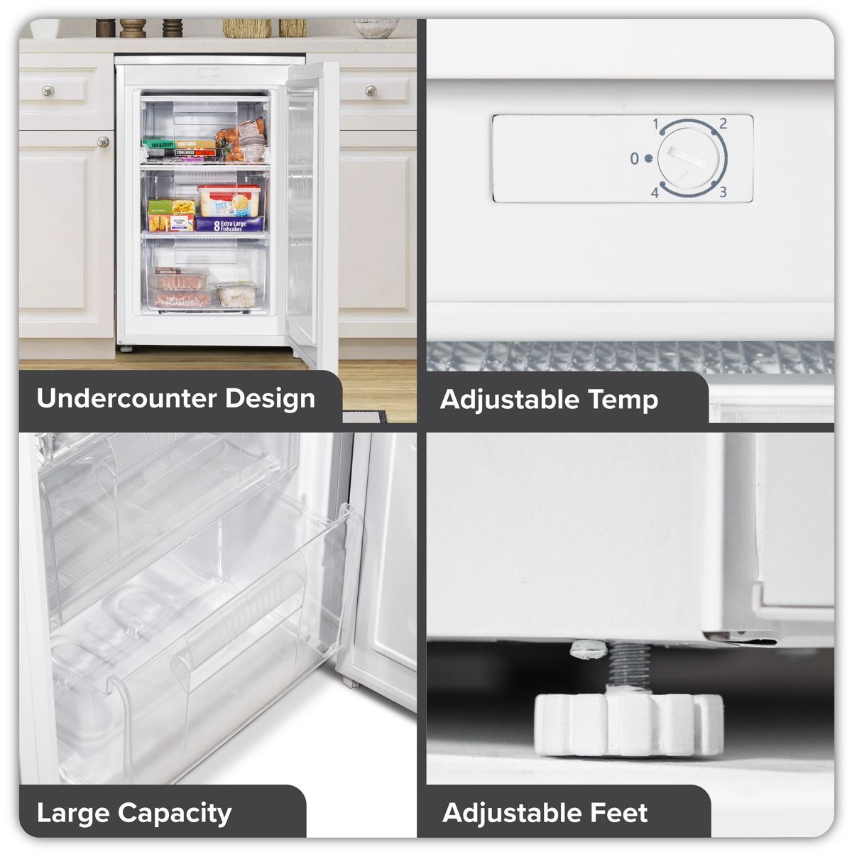 Sealey DH250 Baridi 55cm Undercounter Freezer with Adjustable Thermostat 85L White