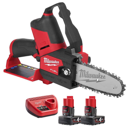 Milwaukee M12FHS-0 12V Brushless 231mm Fuel Hatchet Pruning Saw With 2 x 4.0Ah Battery & Charger