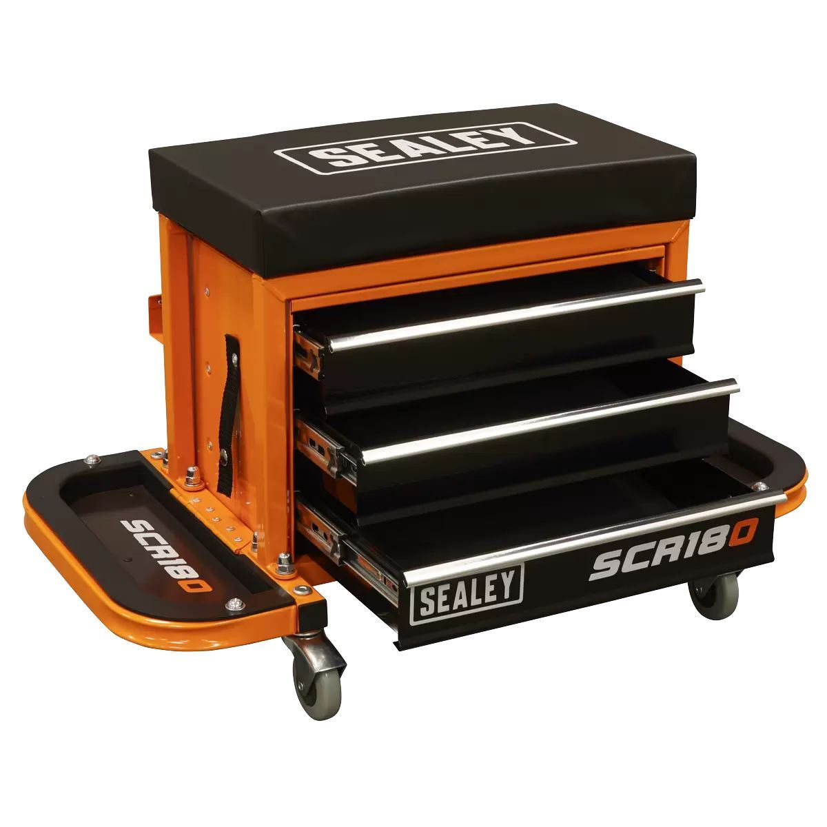 Sealey SCR18O Mechanic's Utility Seat & Toolbox-Orange