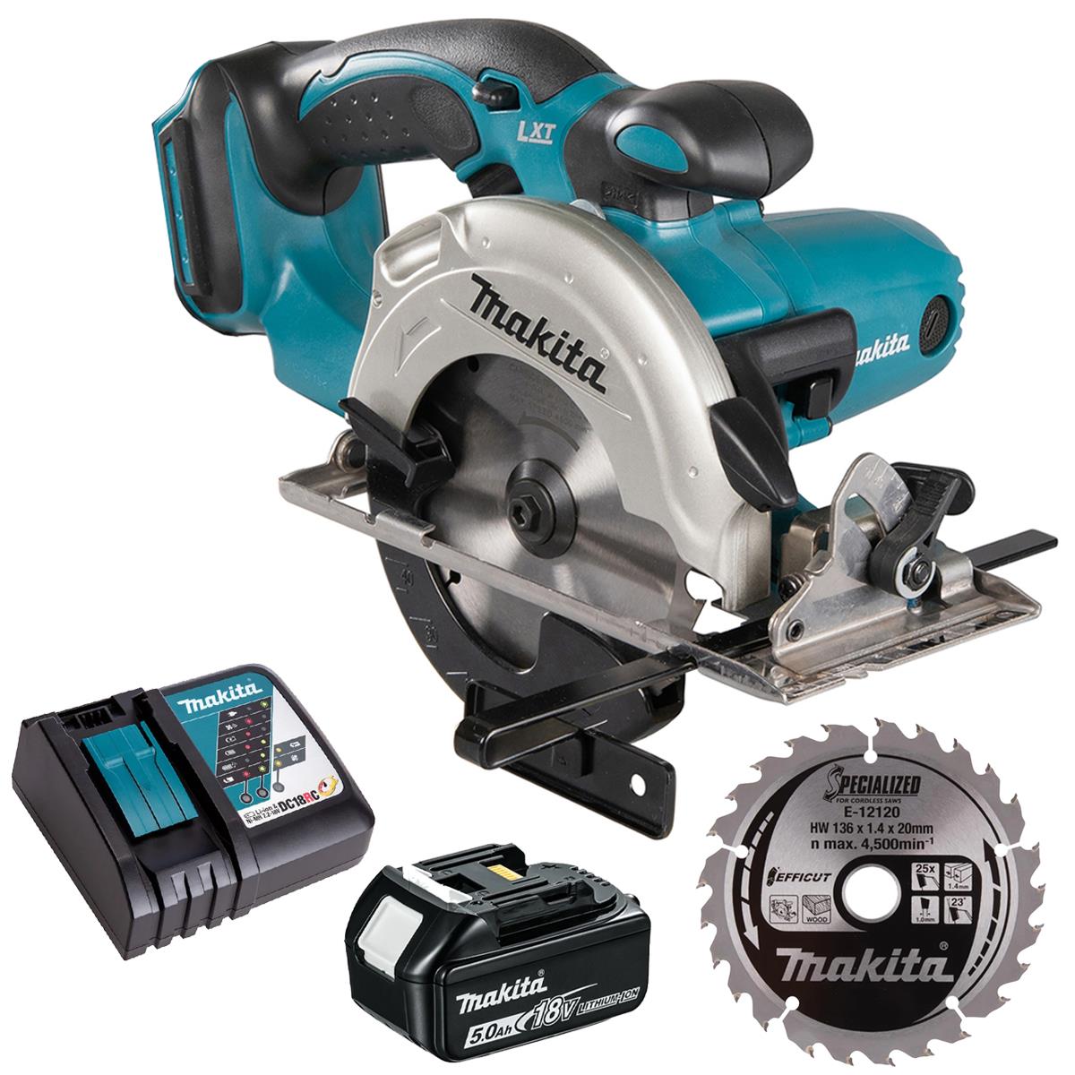 Makita DSS501Z 18V LXT 136mm Circular Saw with 1 x 5.0Ah Battery Charger & 25T TCT Blade