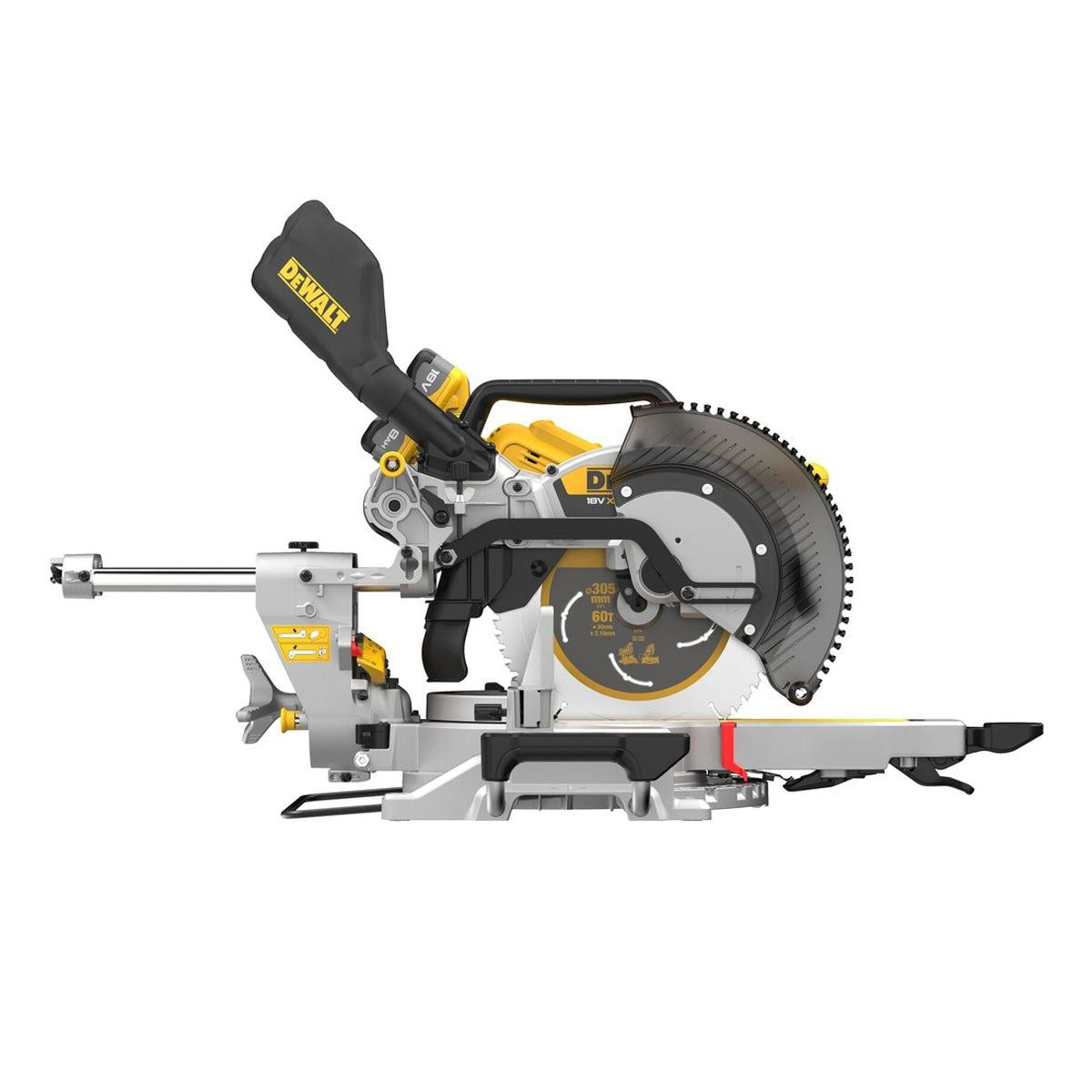 DeWalt DCS782XW2-GB 18V XR Brushless Slide Mitre Saw with 2 x 8.0Ah Battery Charger & Universal Leg Stand