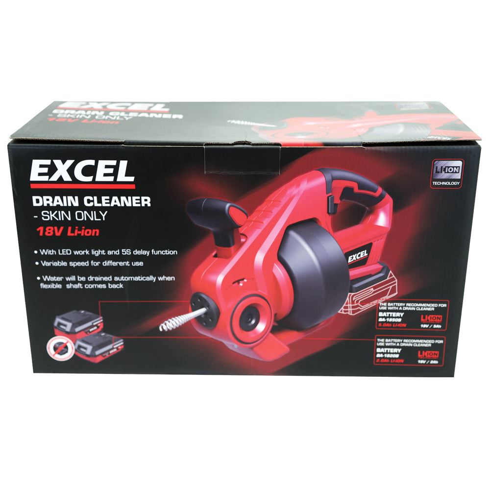 Excel 18V Cordless Drain Cleaner with Adaptor for Makita Battery