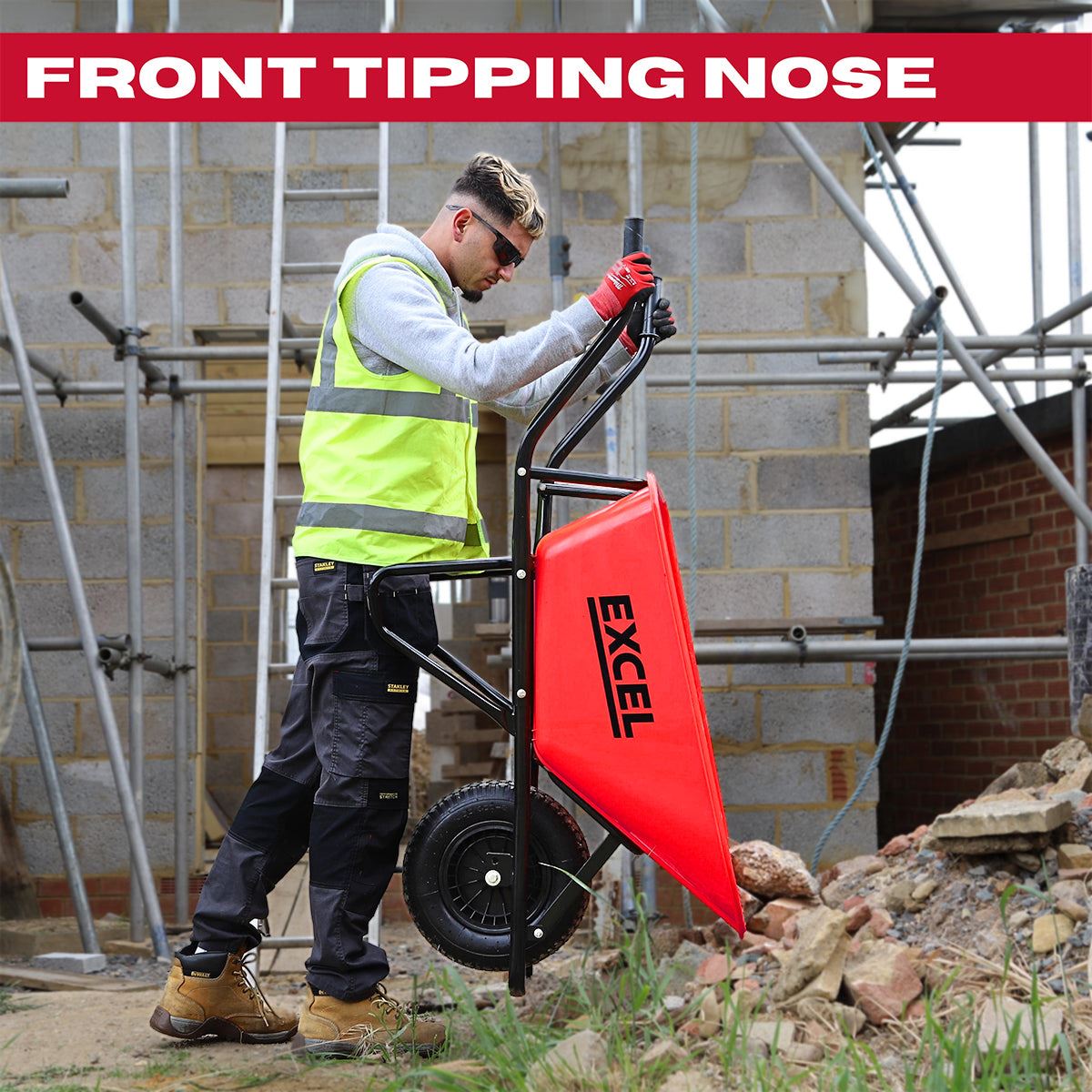 Excel Heavy Duty Wheelbarrow with 100L HDPE Tray Red