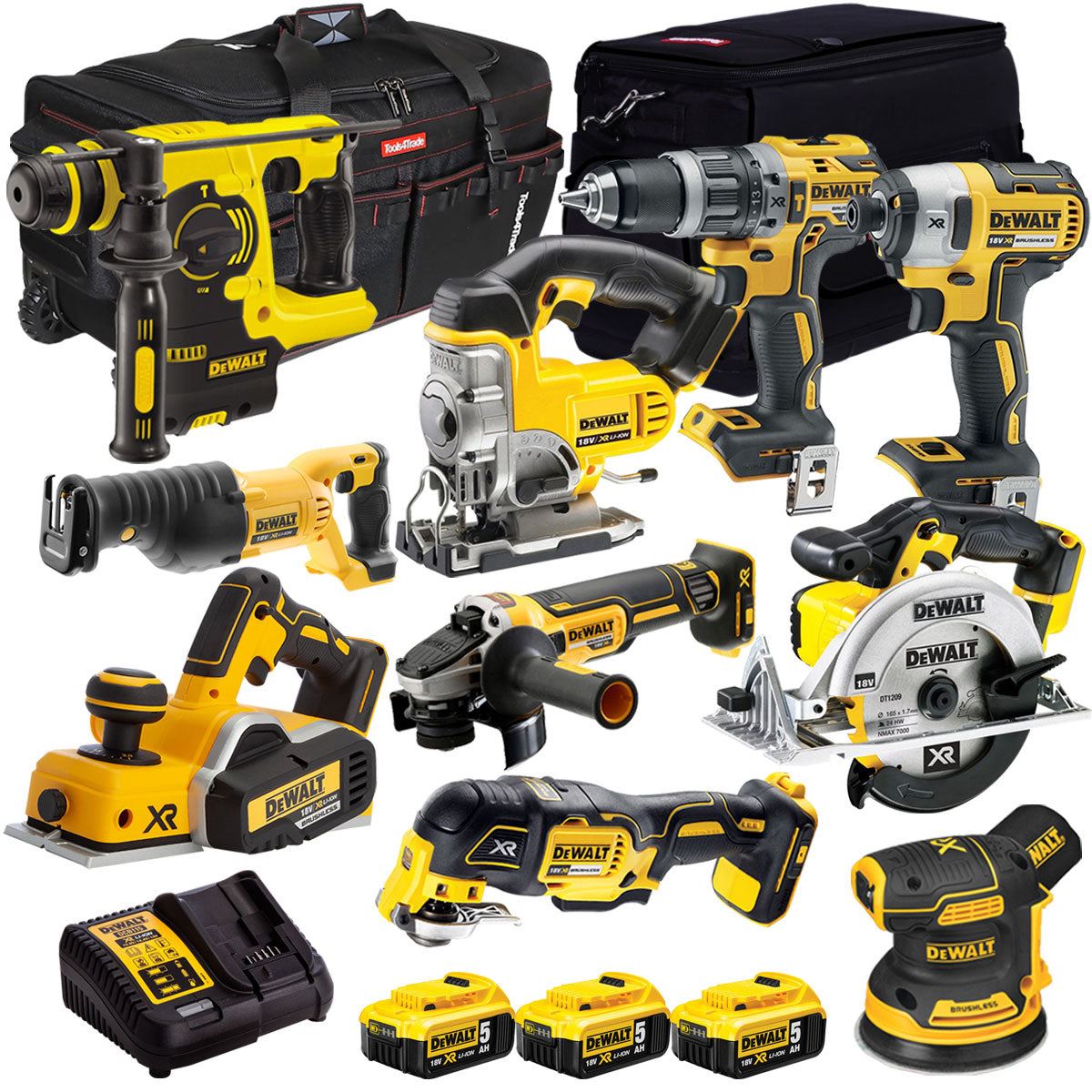 Dewalt 18V 10 Piece Power Tool Kit with 3 x 5.0Ah Battery & Charger T4TKIT-12845