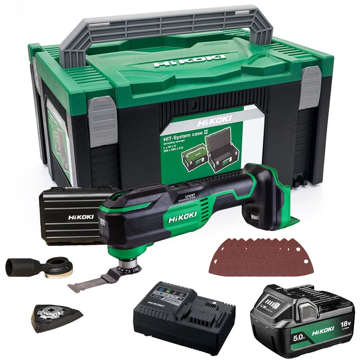 Hikoki CV18DAW2Z 18V Brushless Multi Tool with 1 x 5.0Ah Battery Charger & Case