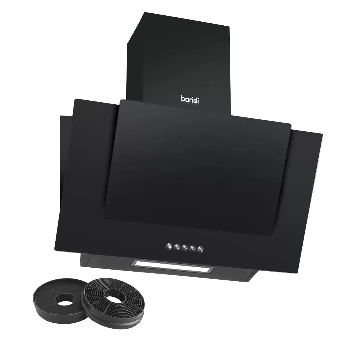Sealey DH129 Baridi Angled Chimney Cooker Hood with Carbon Filters & LED Lamp Black Glass 240V