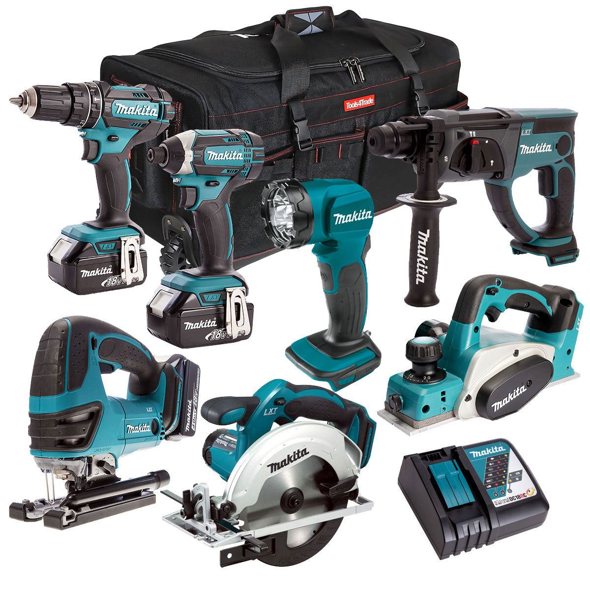 Makita 18V 7 Piece Cordless Kit with 3 x 5.0Ah Batteries & Charger T4TKIT-211