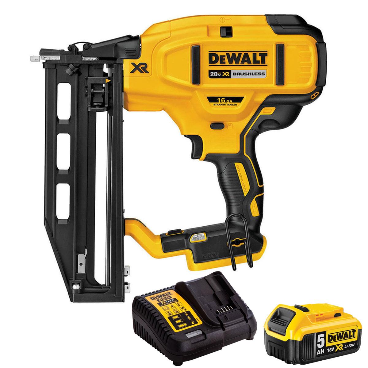 Dewalt DCN662N-XJ 18V XR Brushless 16Ga Second Fix Straight Nailer With 1 x 5.0Ah Battery & Charger
