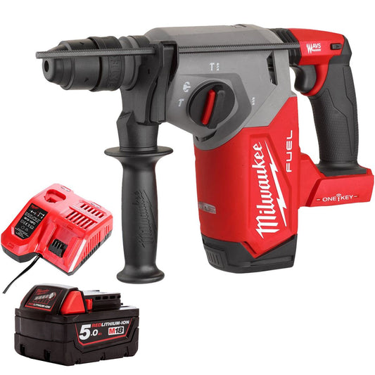Milwaukee M18ONEFHX-0 18V Brushless 4-Mode 26mm SDS-Plus Hammer Drill with 1 x 5.0Ah Battery & Charger